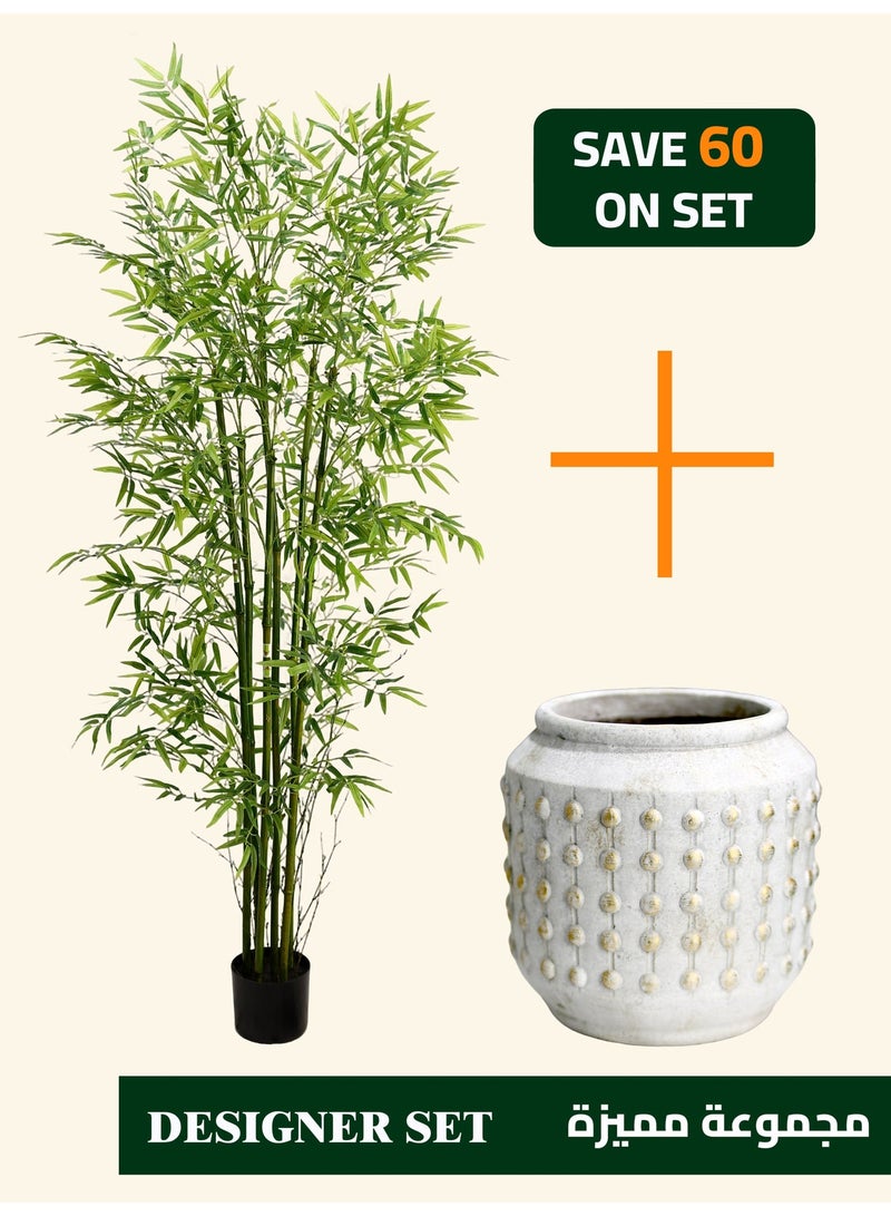 High-Quality Artificial Bamboo Tree (180cm) with Decorative Cement Planter – Balanced Space and Natural Presence - Image 1