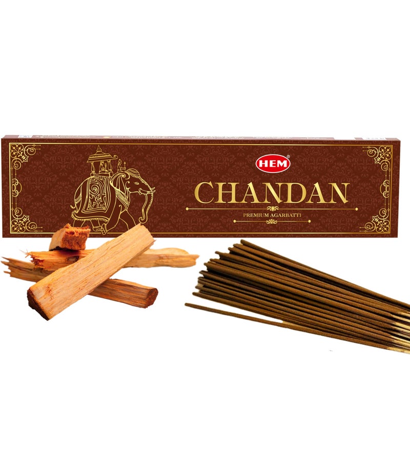 Hem Chandan Premium Masala Agarbatti | Relax in The Soothing Essence of Sandalwood | Perfect for Pooja, Meditation & Aromatherapy | Burning Time: 35-40 Minutes | 2 Boxes, 10 Sticks Each - Image 1