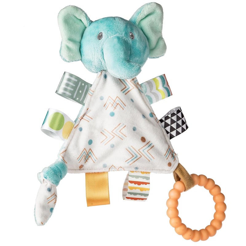 Mary Meyer Taggies Teething Toys Baby Rattle Portable Triangle Activity Toy with Sensory Tags 6Inches Elephant - Image 1