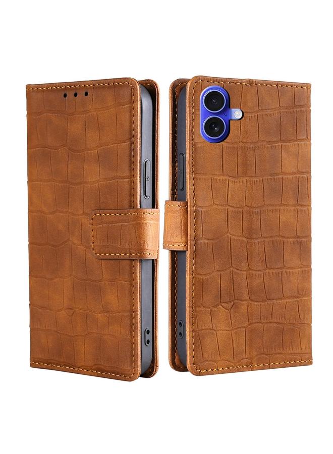 S-TOP Case For iPhone 16 Plus Skin Feel Crocodile Magnetic Clasp Leather Phone Case - Image 1