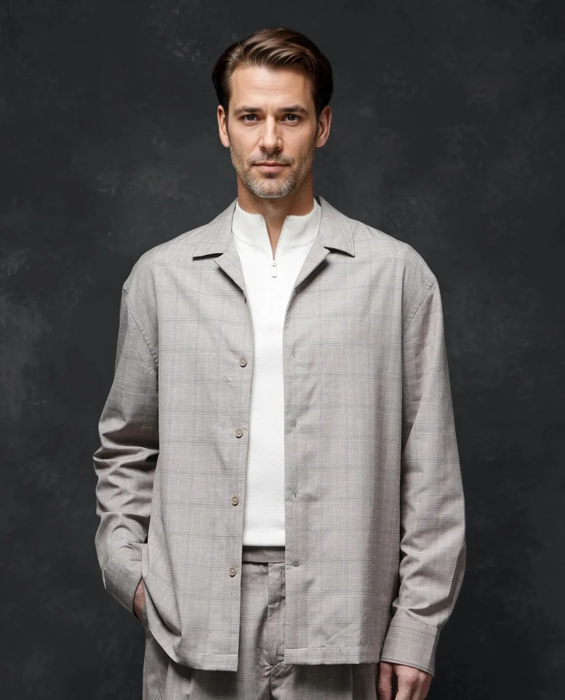 Rare Rabbit Rare Rabbit Men Reno Beige Cotton Blend Fabric Full Sleeve Cuban Collared Button Closure Regular Fit Checks Premium Casual Shirt