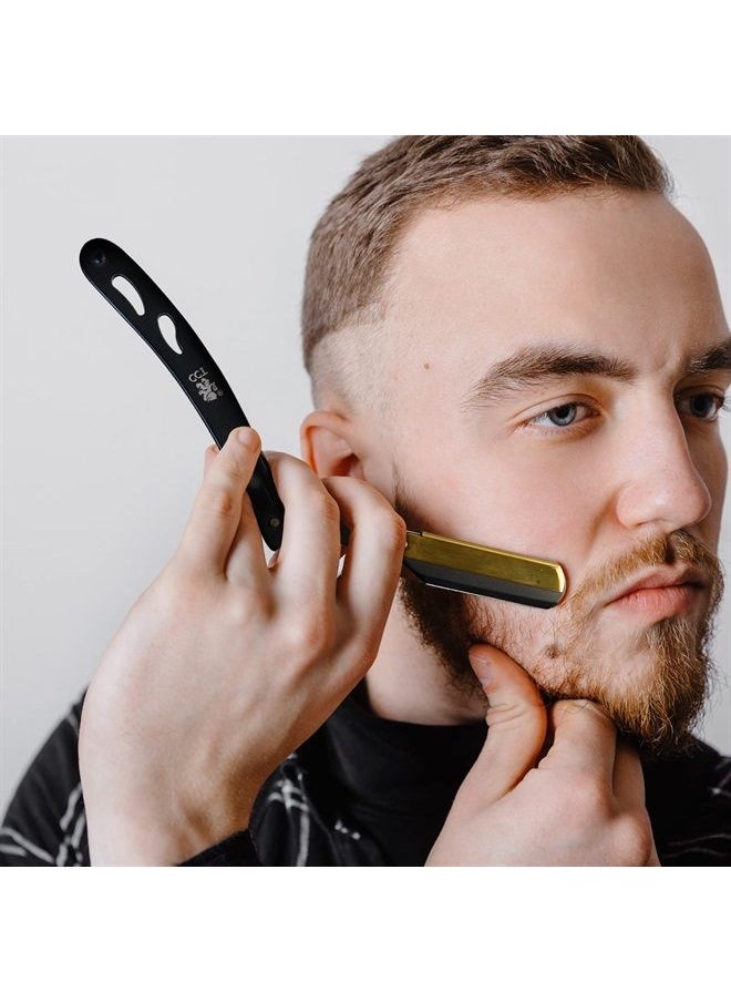 The Cambridge Cutthroat - ® Straight Edge Razor Kit with 10 Blades Stainless Steel Black & Gold Professional Barber Cut Throat Razor, Premium Mens Single Blade Razor, Beard Shaper, Travel Pouch Included - Image 1