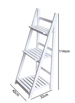 LINGWEI Wooden Garden Modern Foldable Book Shelves Rack Display Storage Stand Three Layers Flower Plant Pot Holder Shelf Solid Wood Free Standing Ladder Design Indoor Outdoor  - Image 4
