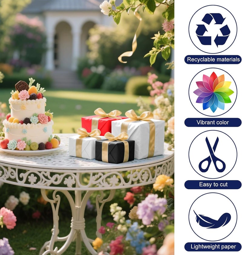 PLULON 60 Sheets Red Black White Tissue Paper Wrap Paper Bulk for Gift Bags, Gift Wrapping 14 x 20 Inch for Packaging Small Gift Bag Box Art Crafts Birthday Wedding Mermaid Party Favor Decor - Image 2