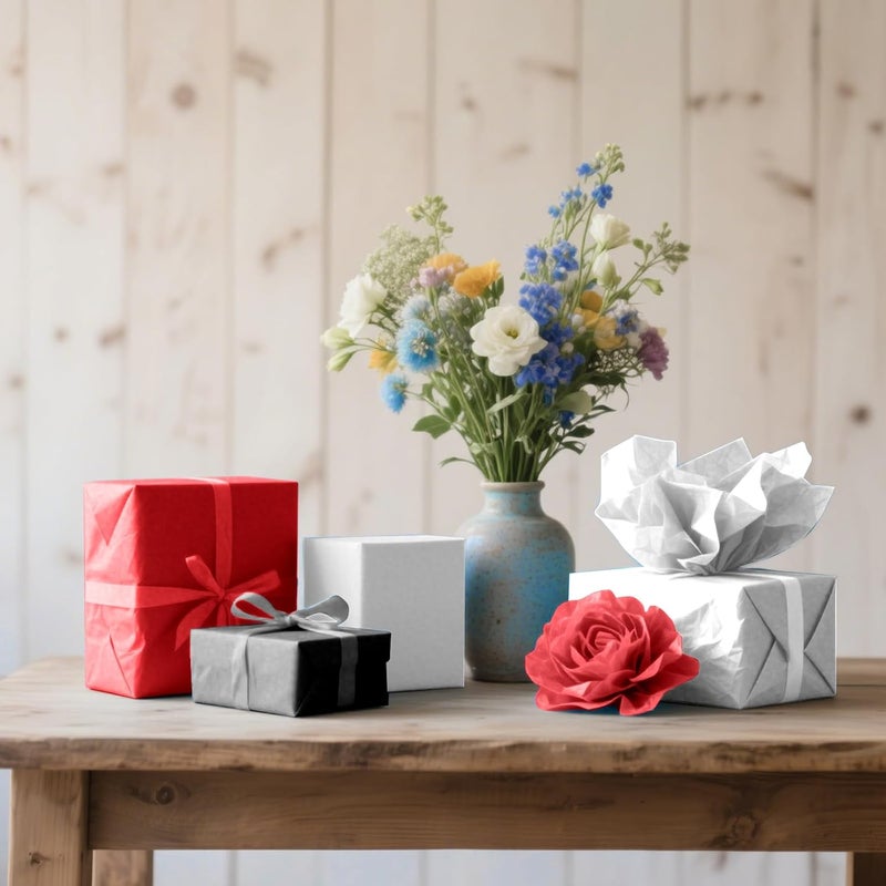 PLULON 60 Sheets Red Black White Tissue Paper Wrap Paper Bulk for Gift Bags, Gift Wrapping 14 x 20 Inch for Packaging Small Gift Bag Box Art Crafts Birthday Wedding Mermaid Party Favor Decor - Image 5