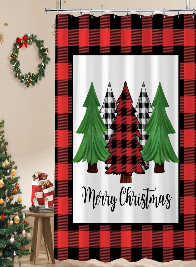 BIVINAR Red Christmas Plaid Shower Curtain, Vintage Farmhouse Christmas Tree Buffalo Check Plaid Bathroom Shower Curtain, 72 x 72 Inch - Image 1