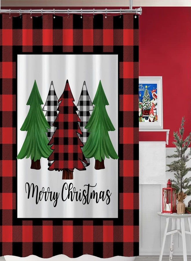 BIVINAR Red Christmas Plaid Shower Curtain, Vintage Farmhouse Christmas Tree Buffalo Check Plaid Bathroom Shower Curtain, 72 x 72 Inch - Image 2