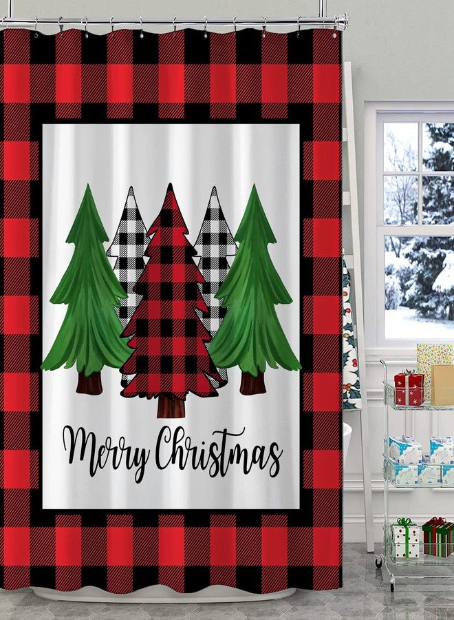 BIVINAR Red Christmas Plaid Shower Curtain, Vintage Farmhouse Christmas Tree Buffalo Check Plaid Bathroom Shower Curtain, 72 x 72 Inch - Image 4