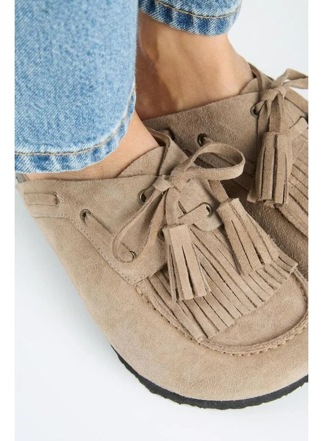 Manijero  Valleria Women's Real Leather Fringed and Laced Suede Slippers. for Women | Best Price UAE