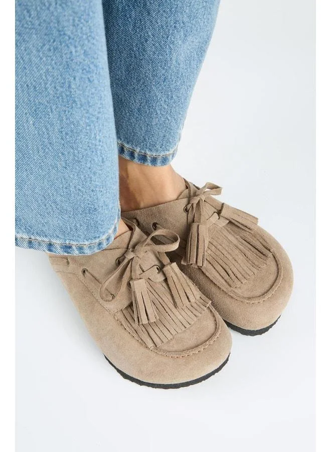 Valleria Women's Real Leather Fringed and Laced Suede Slippers.