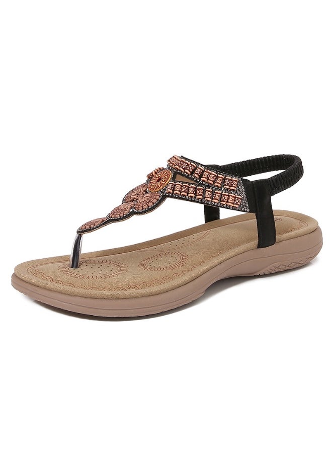 NIBEMINENT Simple Casual Flat Bottom Women's Sandals Crystal Decorated Large Size Toe Post Shoes Comfortable Breathable Summer Sandals  - Image 1
