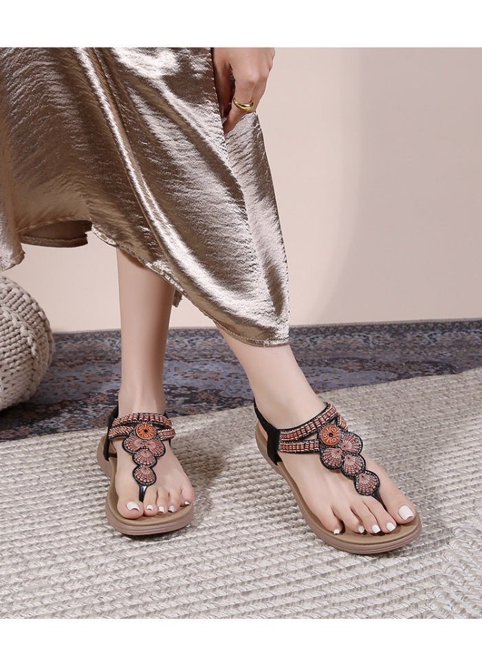 NIBEMINENT Simple Casual Flat Bottom Women's Sandals Crystal Decorated Large Size Toe Post Shoes Comfortable Breathable Summer Sandals  - Image 3