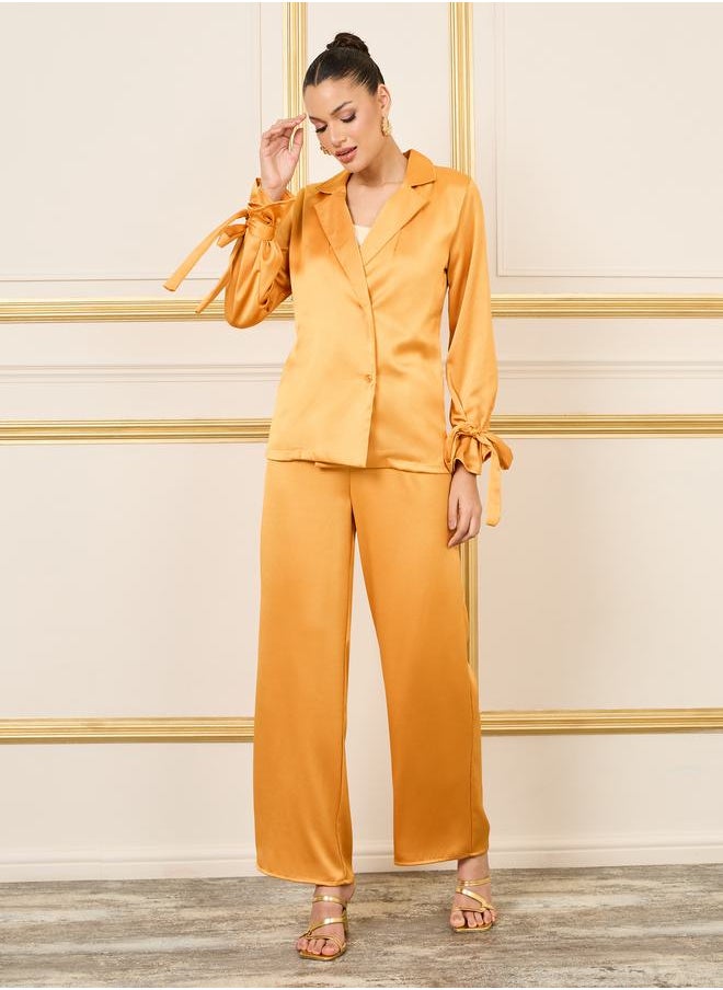 Styli - Tie Cuff Sleeves Notch Lapel Top and Wide Leg Trouser Set - Image 1