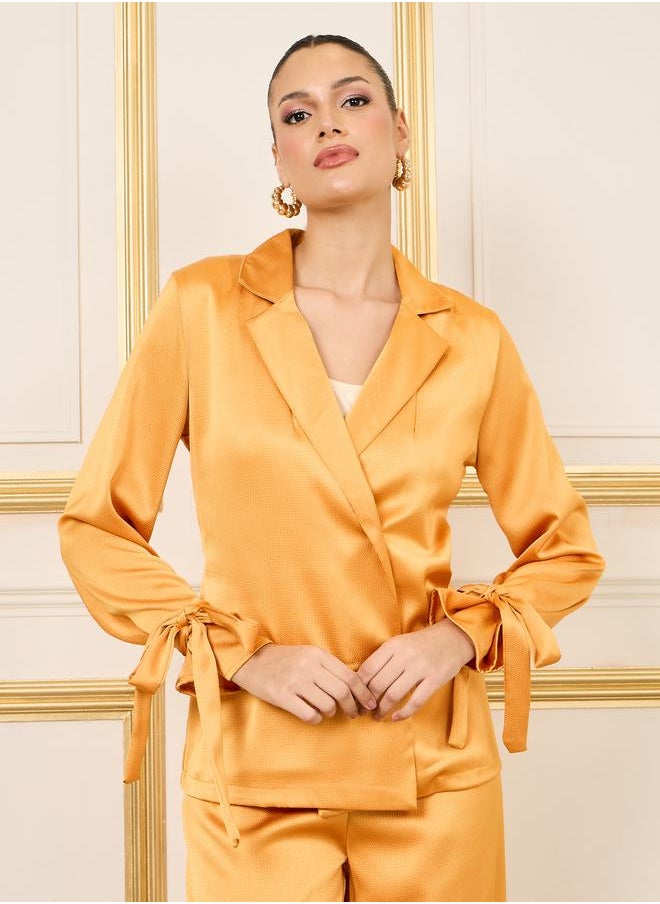 Styli - Tie Cuff Sleeves Notch Lapel Top and Wide Leg Trouser Set - Image 1