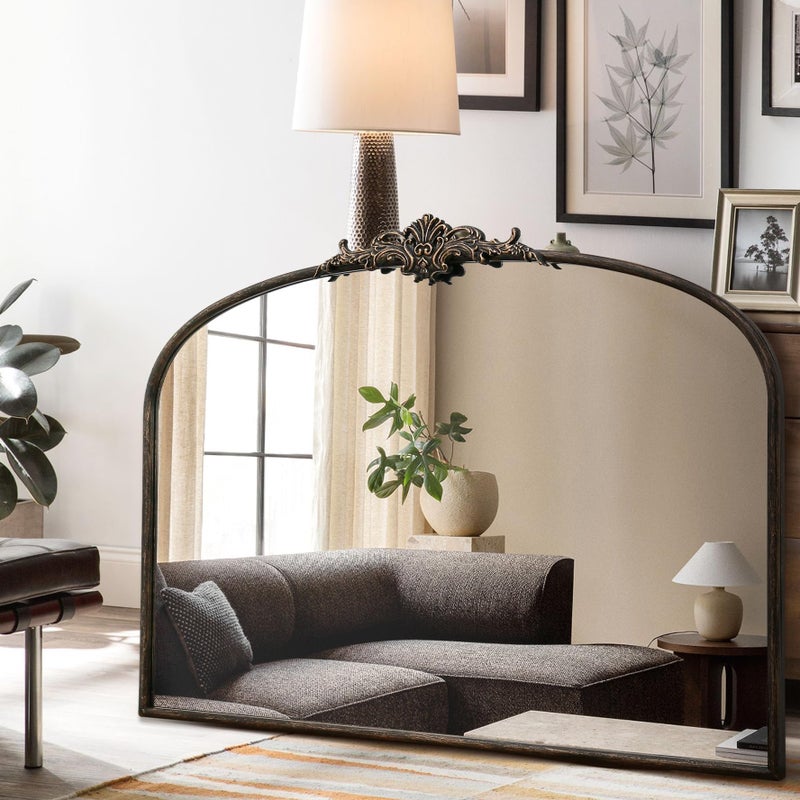 Besdomus Vintage Arched Black Mirror: 40"x29" Large Arch Antique Wall Mounted Mirror - Baroque Traditional Ornate for Entryway/Living Room/Fireplace/Bathroom- Home Decor for Interior Designers - Image 3