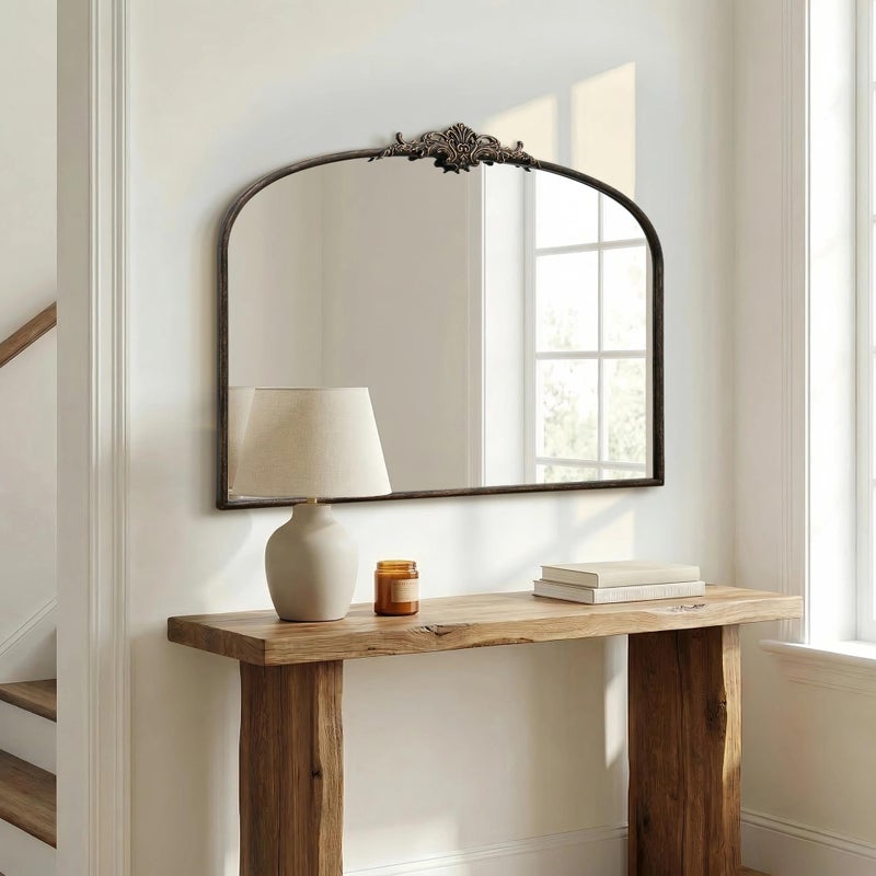 Besdomus Vintage Arched Black Mirror: 40"x29" Large Arch Antique Wall Mounted Mirror - Baroque Traditional Ornate for Entryway/Living Room/Fireplace/Bathroom- Home Decor for Interior Designers - Image 5