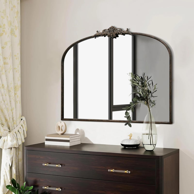 Besdomus Vintage Arched Black Mirror: 40"x29" Large Arch Antique Wall Mounted Mirror - Baroque Traditional Ornate for Entryway/Living Room/Fireplace/Bathroom- Home Decor for Interior Designers - Image 4