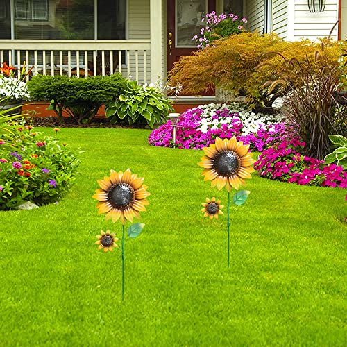 YEAHOME Garden Decor for Outside, 2 Pack 22.4“ Sunflower Garden Stakes Spring Decor, Metal Flowers with Shaking Head Yard Art for Outdoor Yard Lawn Patio Decoration - Image 5