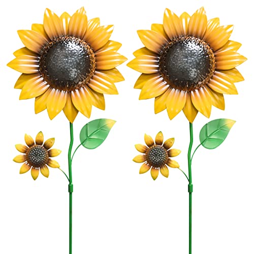 YEAHOME Garden Decor for Outside, 2 Pack 22.4“ Sunflower Garden Stakes Spring Decor, Metal Flowers with Shaking Head Yard Art for Outdoor Yard Lawn Patio Decoration - Image 1