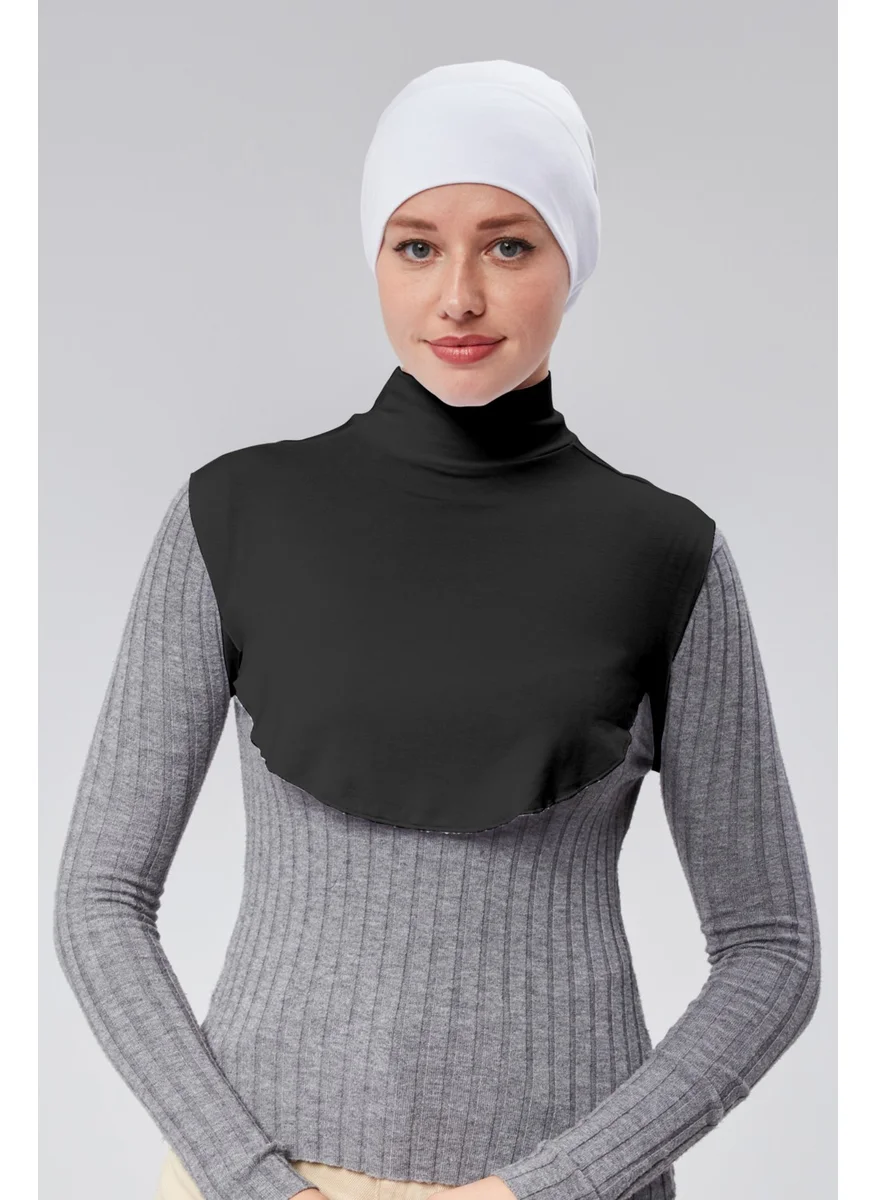 Sonbahar Moda Autumn Fashion Hijab Half Turtleneck Bagel Neck Collar Combed Cotton Solid Color Black