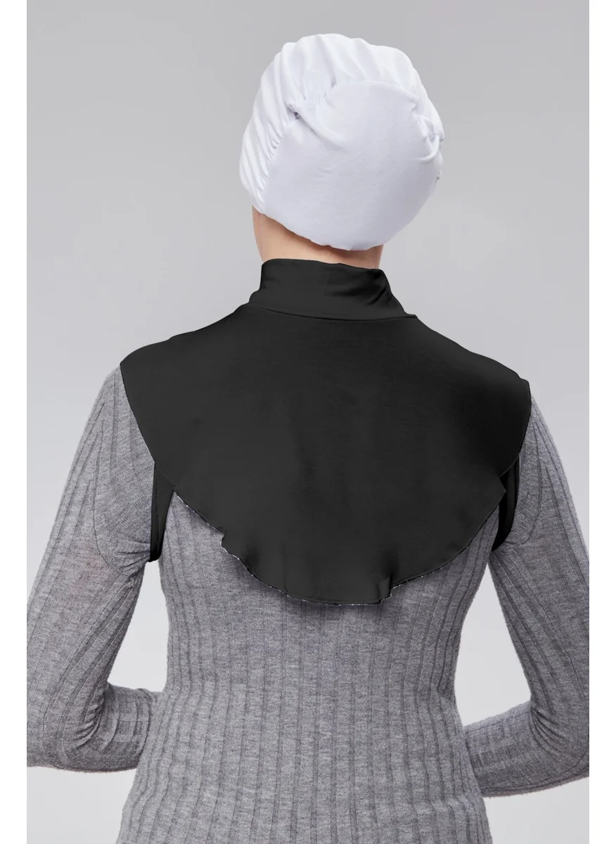 Sonbahar Moda Autumn Fashion Hijab Half Turtleneck Bagel Neck Collar Combed Cotton Solid Color Black