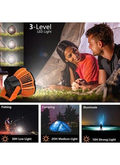 Arabest Portable Camping Fan, Rechargeable Table Fan with LED Light Design,  Desk Fan  with Hook Adjustable Speed Brightness  for Camping, Hiking, BBQ Indoor Outdoor, Home, Office, Travel (USB Powered)  - Image 3