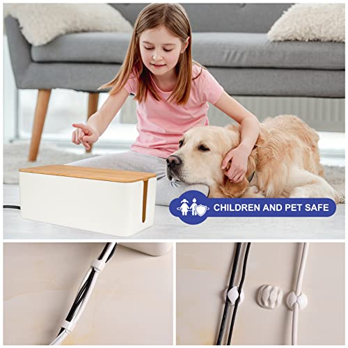 TuweChen Cable Management Box - Wooden Style Cord Organizer Box to Hide Wires & Power Strips | Desk Computer Cable Organizer Box | Safe ABS Material | 12.6" (L) x 5.3" (W) 4.9" (H) | for Home & Office - White - Image 5