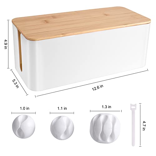 TuweChen Cable Management Box - Wooden Style Cord Organizer Box to Hide Wires & Power Strips | Desk Computer Cable Organizer Box | Safe ABS Material | 12.6" (L) x 5.3" (W) 4.9" (H) | for Home & Office - White - Image 2