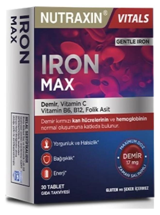 Nutraxin Iron Max Time Release Formula With Vitamin C, B6, B12 and Folic Acid Red Cells and Hemoglobin formation 30 Tablets - Image 1