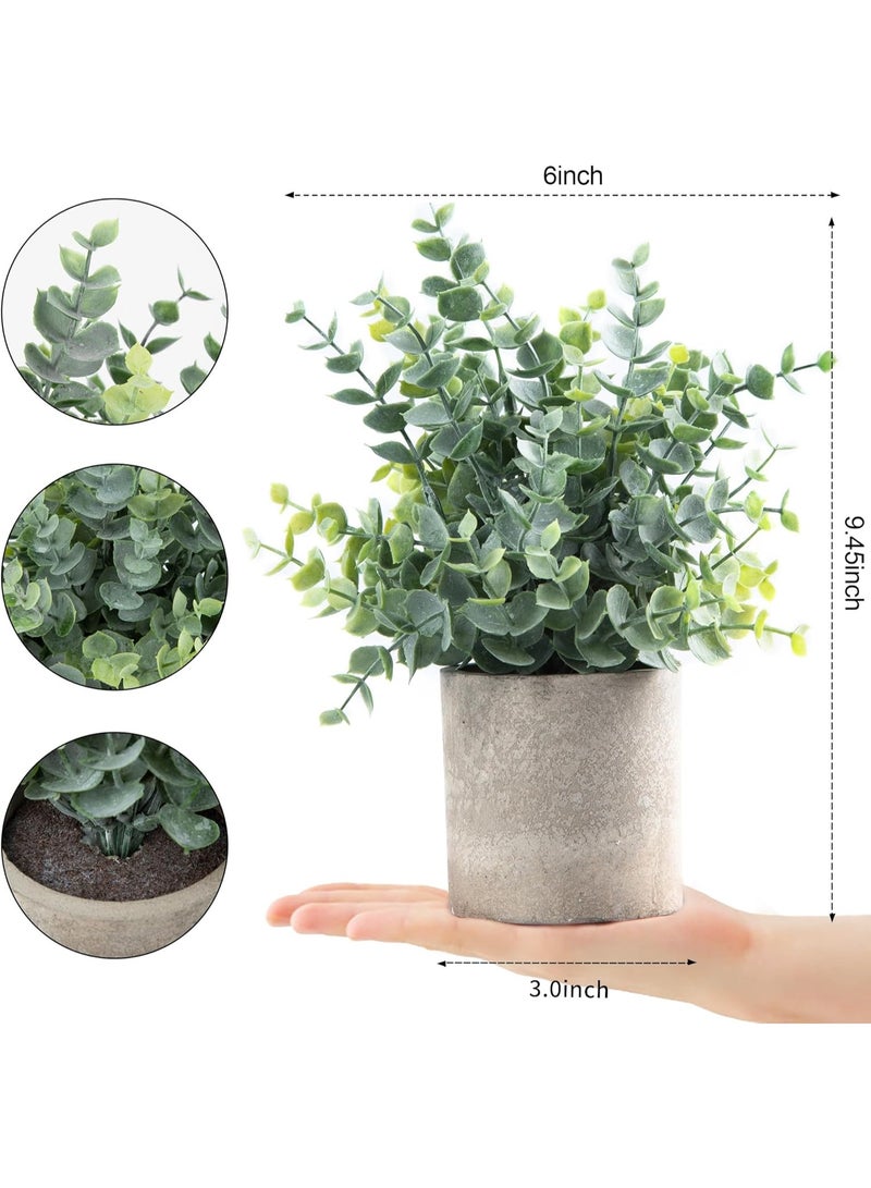 2 Pack Small Fake Plants Eucalyptus Potted Artificial Plants for Shelf Desk Home Bathroom Farmhouse Room Coffee Table Decor (Sage Green) - Image 3