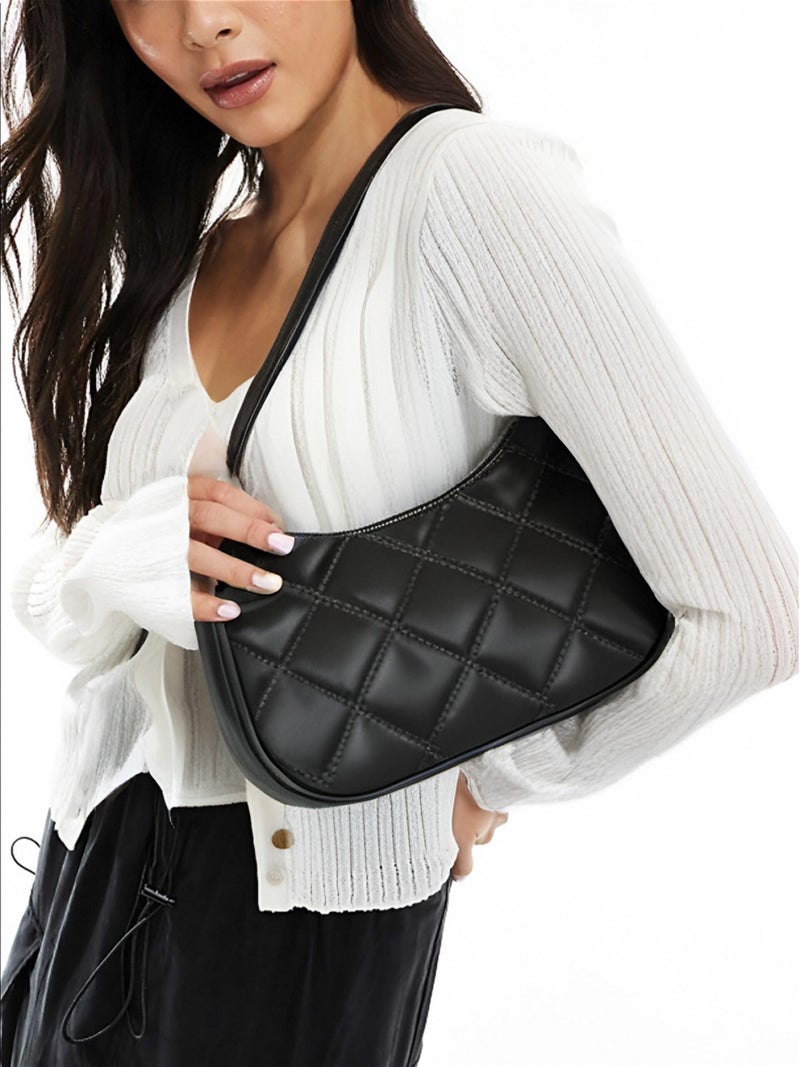 CYHTWSDJ Shoulder Bags for Women, Cute Hobo Tote Handbag Mini Clutch Purse with Zipper Closure (Black Lg) - Image 2