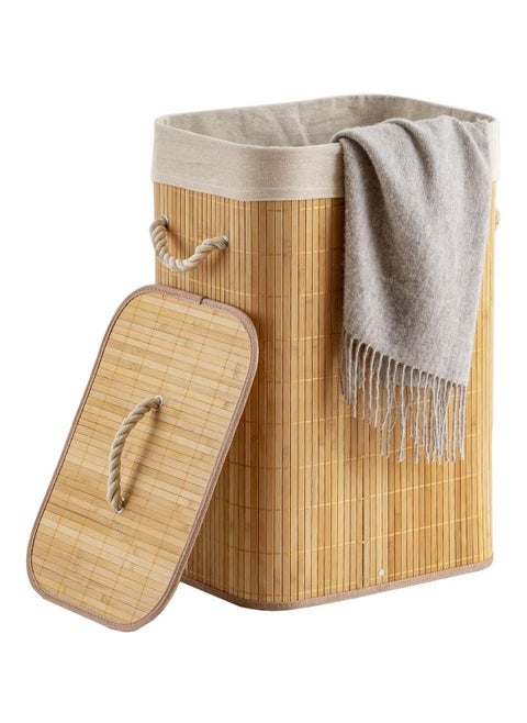 Foldable Laundry Hamper with Lid, Bamboo Laundry Basket, Rectangular Storage Hamper with Handles, for Laundry Room, Bedroom