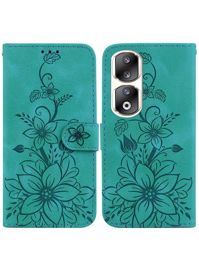 اس-توب جراب هاتف Honor 90 Pro مصنوع من الجلد المنقوش بنقشة زنبق - Image 1