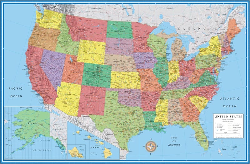 Swiftmaps 32x50 United States Classic Premier Blue Oceans 3D Wall Map Poster (Laminated) - Image 1