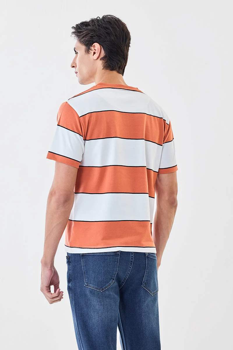 SNITCH Orange Stripes Regular Fit T-Shirt for Men | Best Price UAE