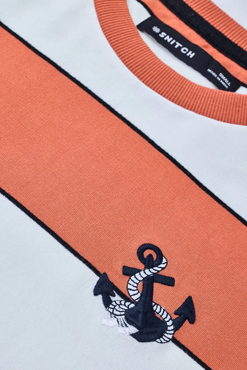 SNITCH Orange Stripes Regular Fit T-Shirt for Men | Best Price UAE