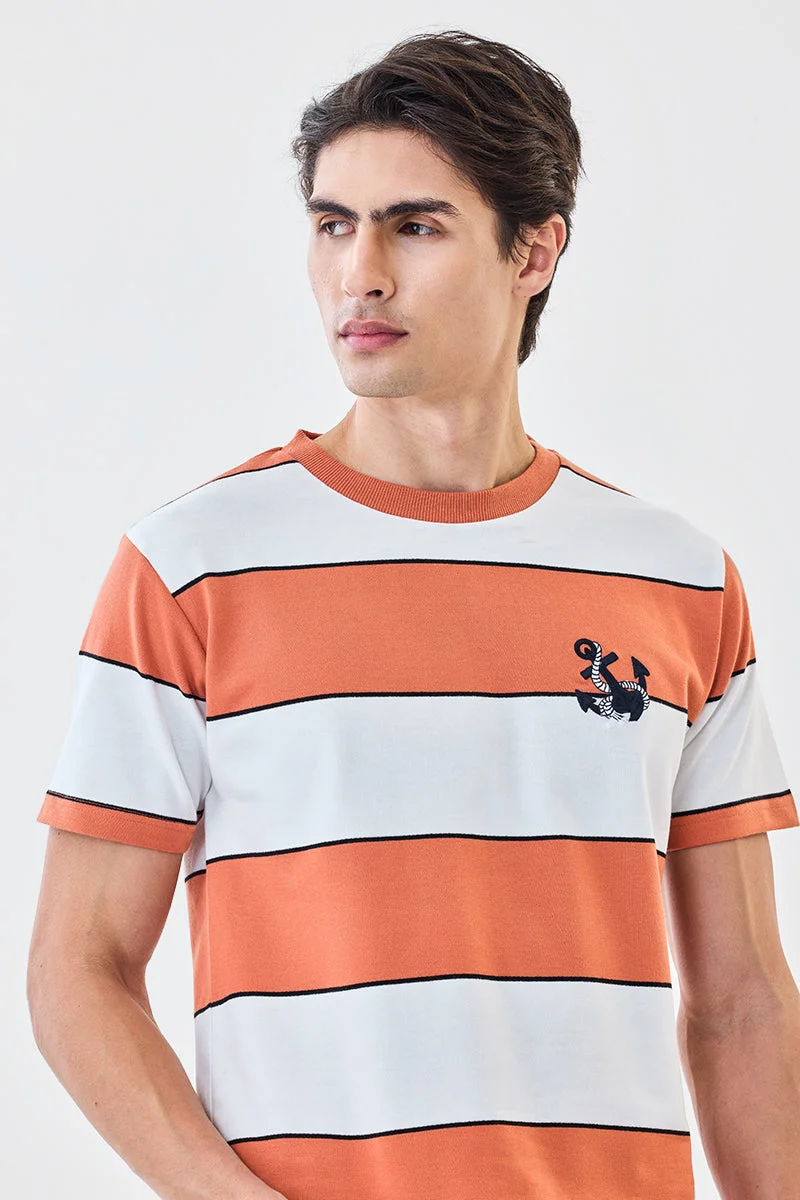 SNITCH Orange Stripes Regular Fit T-Shirt for Men | Best Price UAE