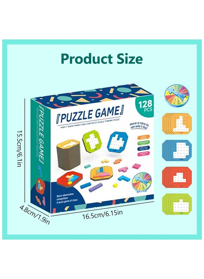 SOLARAE Colorful Block Jigsaw Puzzle Game 128Pcs, 2024 New Brain Teaser Toys Colorful Multiple Shape Puzzles Toys, 3D Russian Block Tangram Toy Montessori STEM Puzzle Gift Toys for Kids (2 Sets) - Image 2