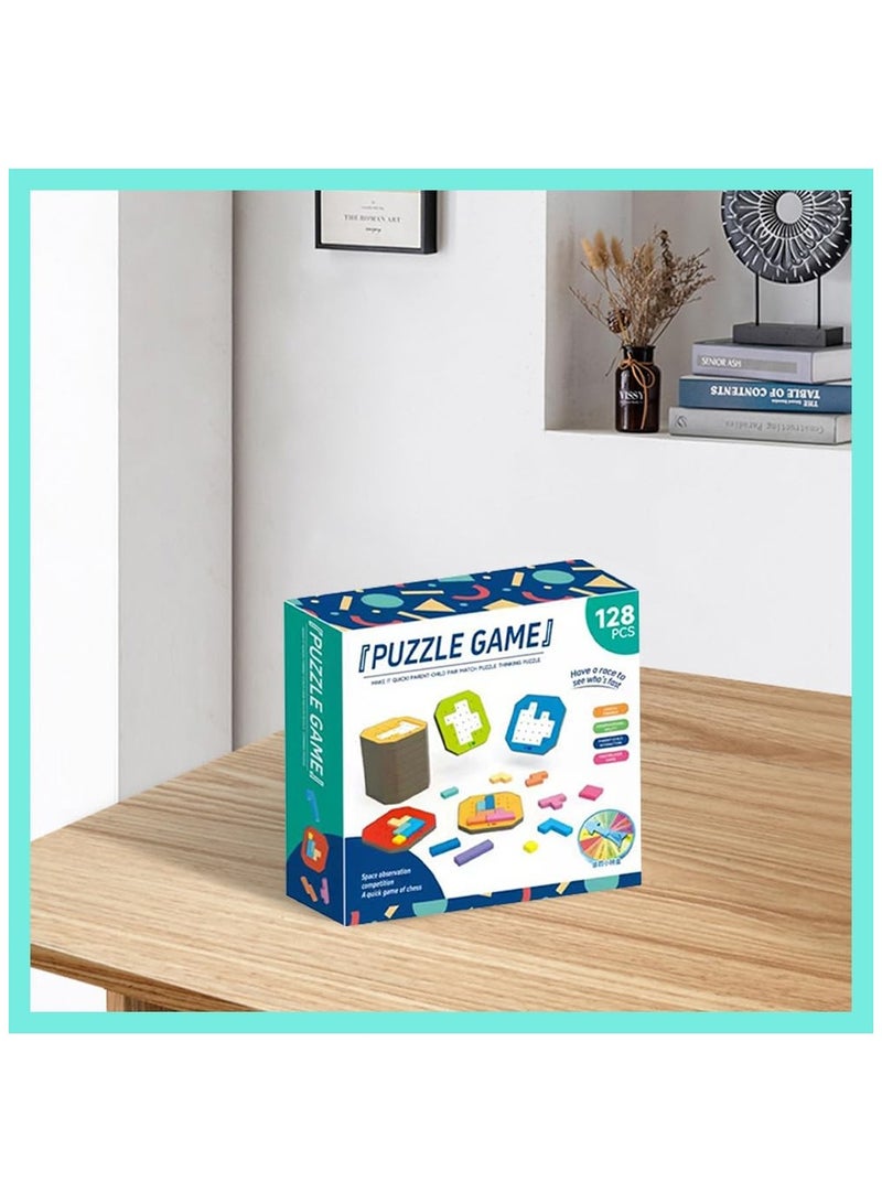 SOLARAE Colorful Block Jigsaw Puzzle Game 128Pcs, 2024 New Brain Teaser Toys Colorful Multiple Shape Puzzles Toys, 3D Russian Block Tangram Toy Montessori STEM Puzzle Gift Toys for Kids (2 Sets) - Image 4