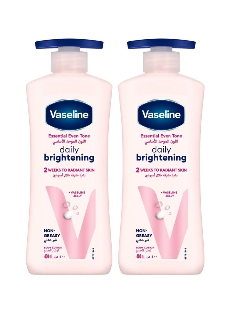 فازلين لوشن الجسم الأساسي الموحد للون البشرة لتفتيح يومي 400 مل، عبوة من قطعتين - Image 1