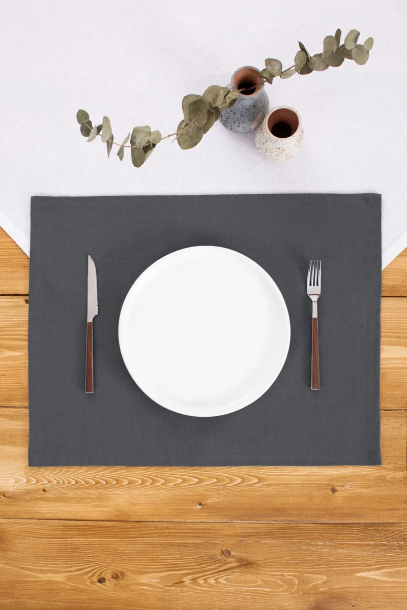 Wellstil Wellstil 6-Piece Premium Linen Gray Placemat 35 x 45