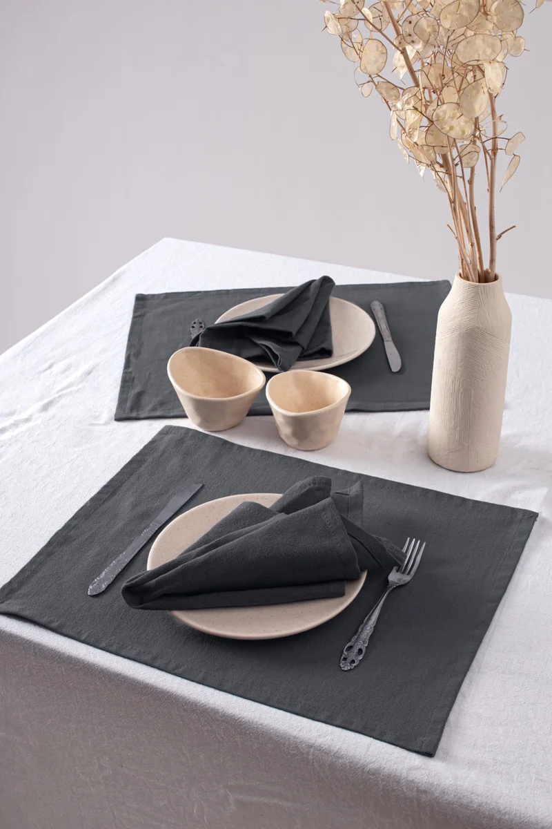 Wellstil Wellstil 6-Piece Premium Linen Gray Placemat 35 x 45