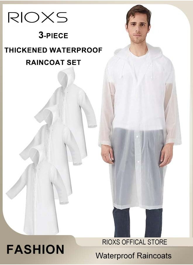 RIOXS - 3 Pcs Adults Men And Women Waterproof Raincoat Portable Eva Long Rain Ponchos With Hoods Elastic Sleeves Lightweight Rainwear Cape Reusable For Outdoor Cycling Hiking Camping Climbing - Image 1