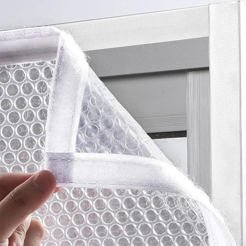 Window thermal insulation film set, cold-proof and transparent model, sound insulation and dust-proof sealing type, universal for doors and windows (100x100cm) 4.2 meters Velcro, white hemming - Image 2
