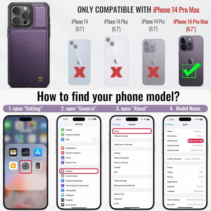 Vinich for iPhone 14 Pro Max Wallet Case with Card Holder, RFID Blocking Credit Slots Kickstand Shockproof Phone Cover Fit for iPhone 14 Pro Max 6.7" Purple - Image 2
