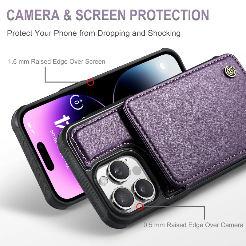 Vinich for iPhone 14 Pro Max Wallet Case with Card Holder, RFID Blocking Credit Slots Kickstand Shockproof Phone Cover Fit for iPhone 14 Pro Max 6.7" Purple - Image 3
