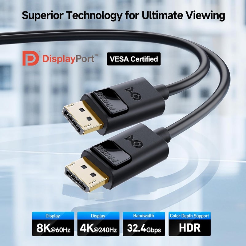 CableMatters [معتمد من VESA] كابل DisplayPort 1.4 قصير بسرعة 32.4Gbps - 3 أقدام، يدعم 8K 60Hz، 4K 240Hz مع FreeSync، G-SYNC، HDR لشاشات الألعاب، RTX 4080/4090، RX 6800/6900 - Image 2
