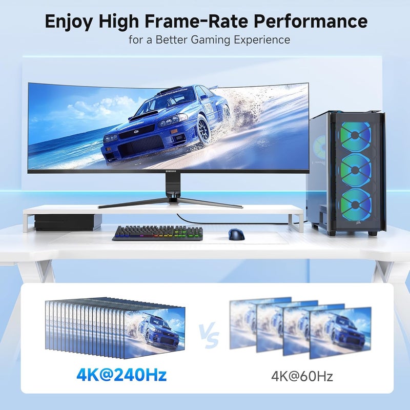 CableMatters [معتمد من VESA] كابل DisplayPort 1.4 قصير بسرعة 32.4Gbps - 3 أقدام، يدعم 8K 60Hz، 4K 240Hz مع FreeSync، G-SYNC، HDR لشاشات الألعاب، RTX 4080/4090، RX 6800/6900 - Image 4