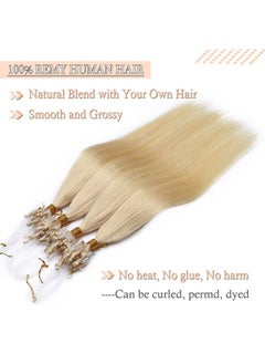 SEGO Micro Links Hair Extensions 18 Inch 50G 100% Human Hair Balayage Micro Beads Fish Line I Tip Prebonded Extensions Seamless Loop Hand Tied Hair For Women Platinum Blonde  - Image 4