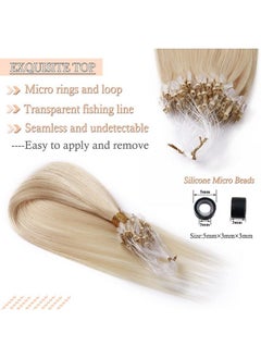 SEGO Micro Links Hair Extensions 18 Inch 50G 100% Human Hair Balayage Micro Beads Fish Line I Tip Prebonded Extensions Seamless Loop Hand Tied Hair For Women Platinum Blonde  - Image 5